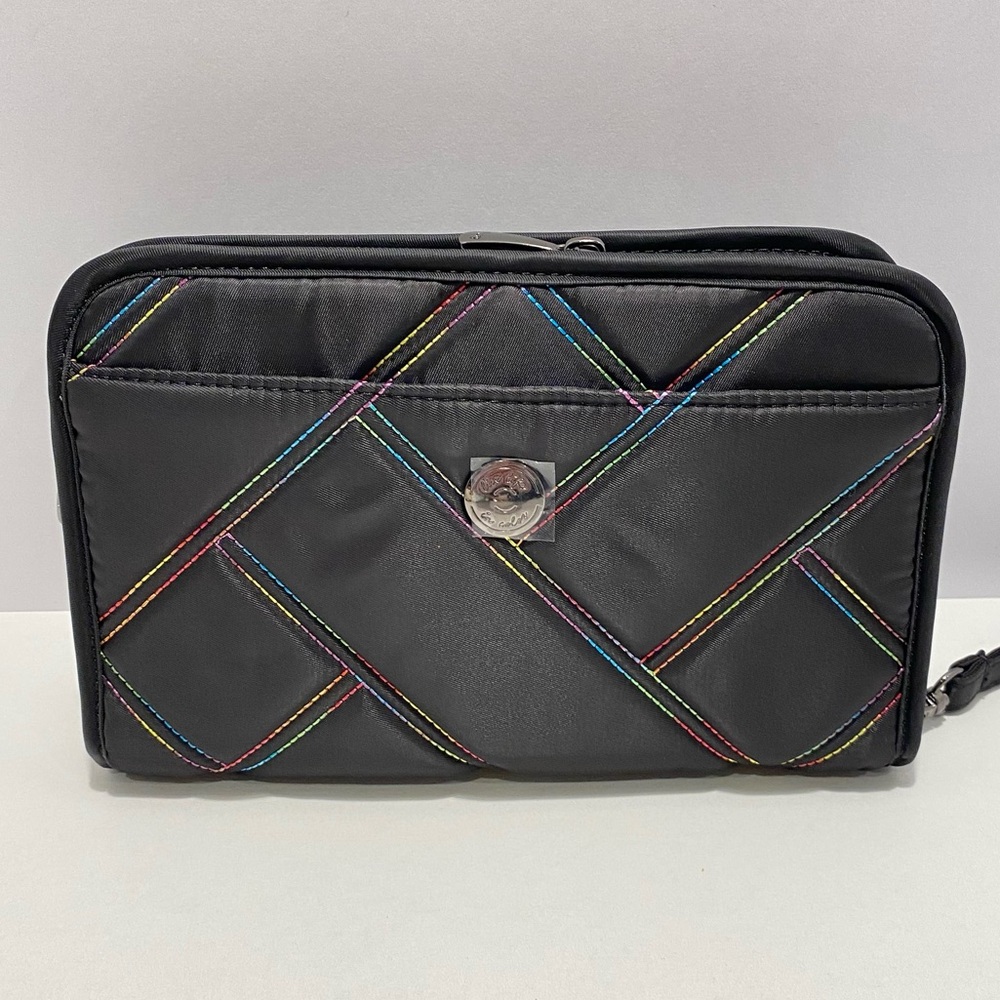 Lug Zeppelin Wallet/Wristlet in Black with Rainbow Stitching  NWT